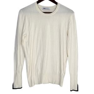 Zara Soft Knit Hem Lined Detail Long Sleeve Crew Neck Sweater Cardigan 2XL Cream